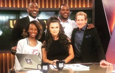 Dion Waiters with Erika and a television broadcast team